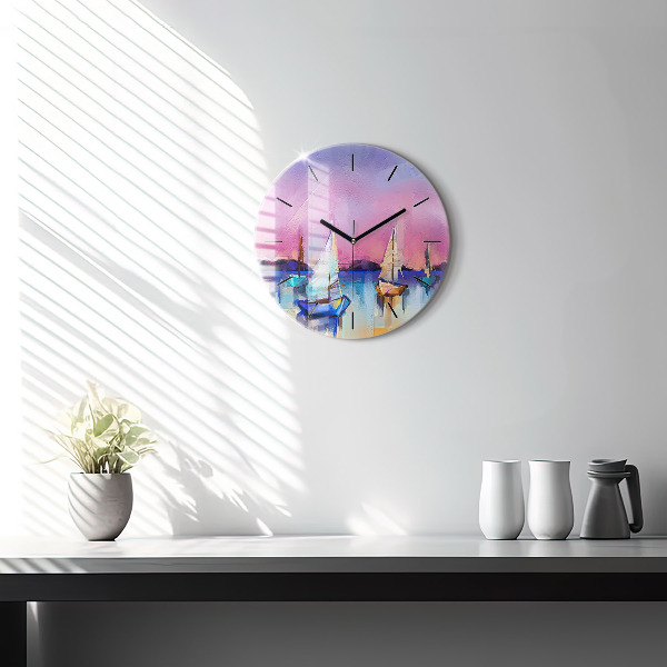 Round glass wall clock Seascape