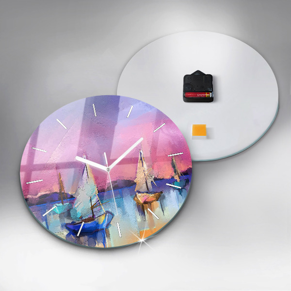 Round glass wall clock Seascape