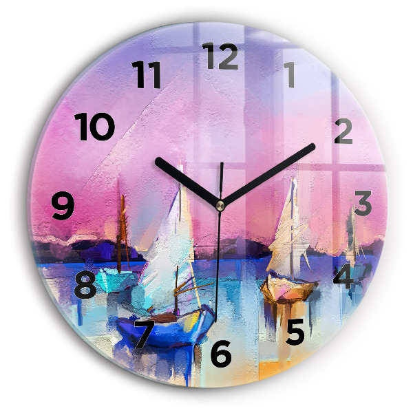 Round glass wall clock Seascape