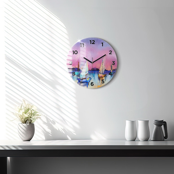 Round glass wall clock Seascape
