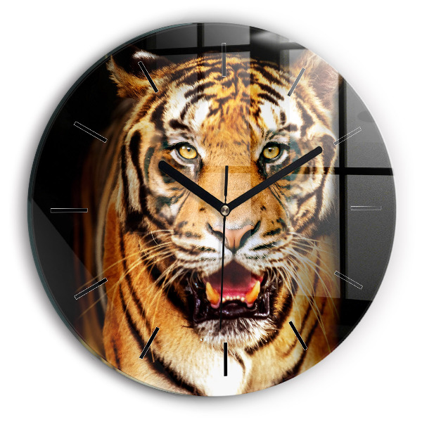 Round glass wall clock Tiger - wild look