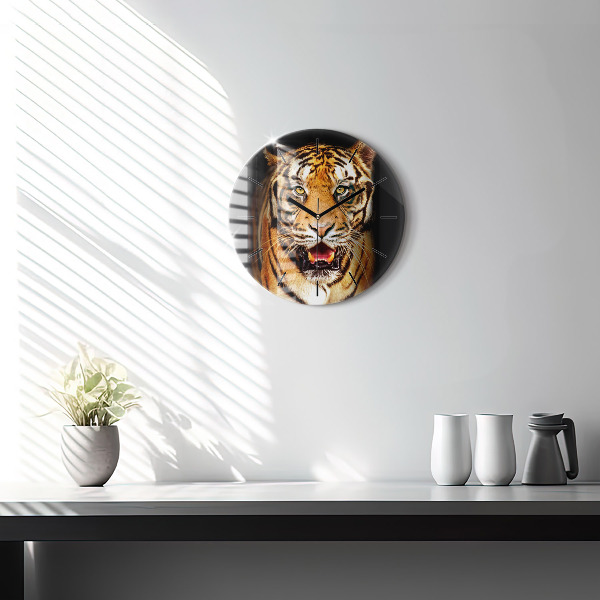 Round glass wall clock Tiger - wild look