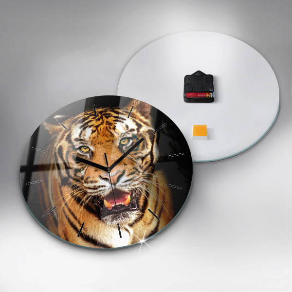 Round glass wall clock Tiger - wild look