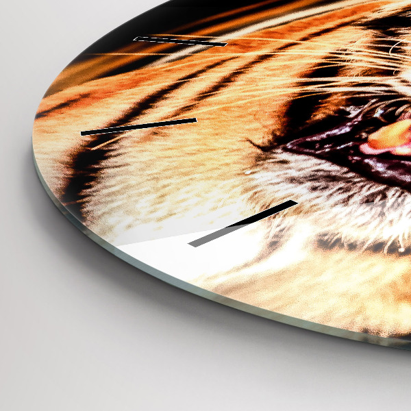 Round glass wall clock Tiger - wild look