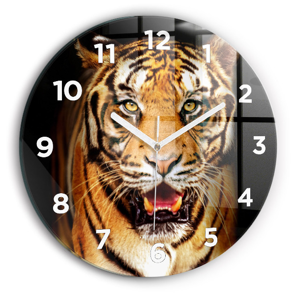 Round glass wall clock Tiger - wild look