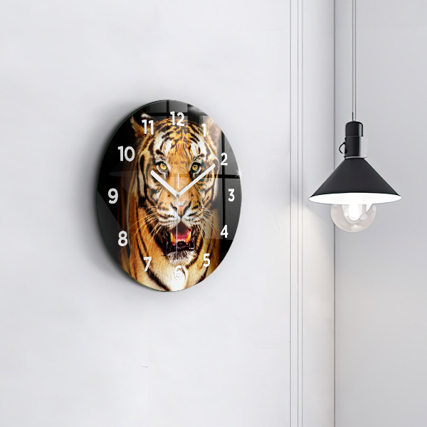 Round glass wall clock Tiger - wild look