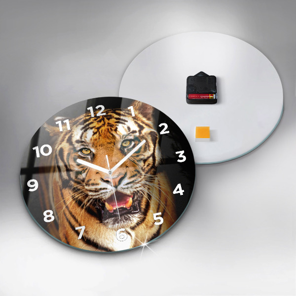 Round glass wall clock Tiger - wild look