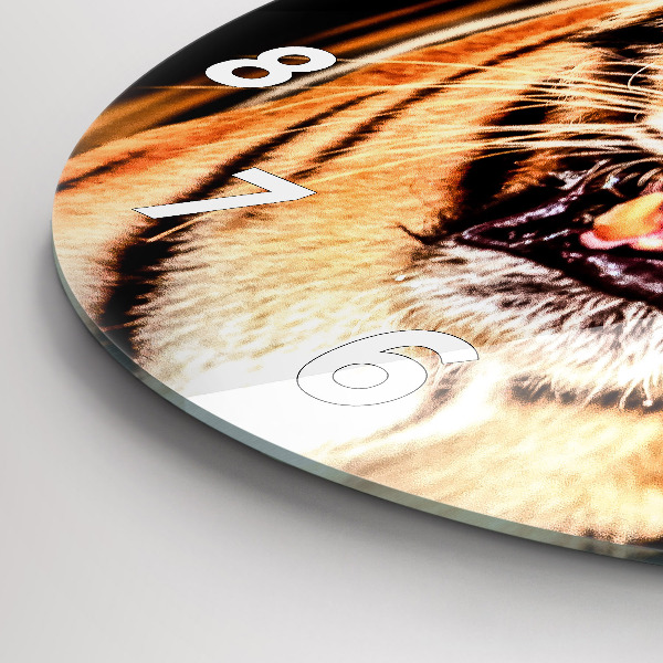 Round glass wall clock Tiger - wild look