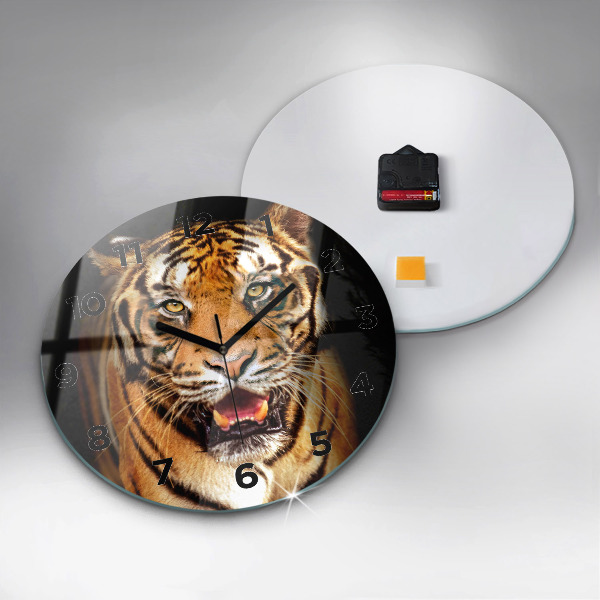 Round glass wall clock Tiger - wild look