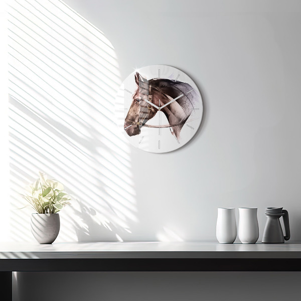 Round glass wall clock Painted Horse Profile