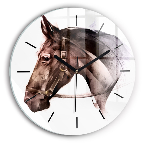 Round glass wall clock Painted Horse Profile