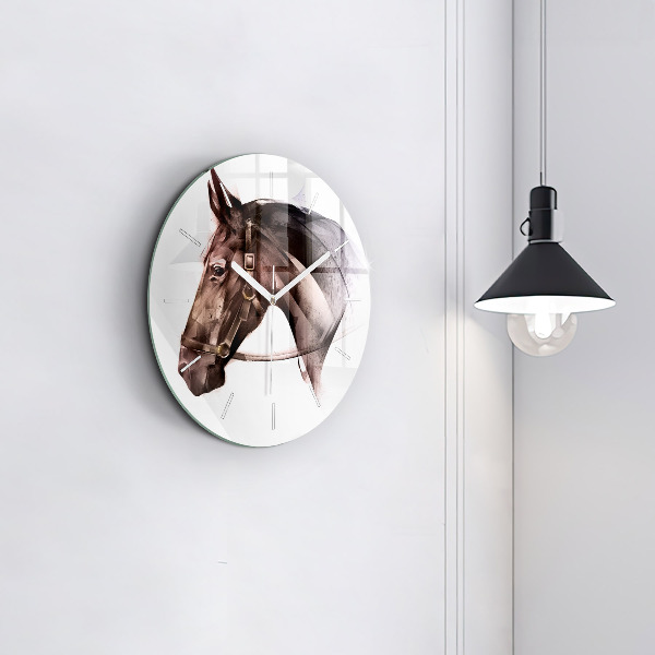 Round glass wall clock Painted Horse Profile