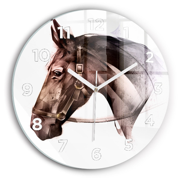 Round glass wall clock Painted Horse Profile
