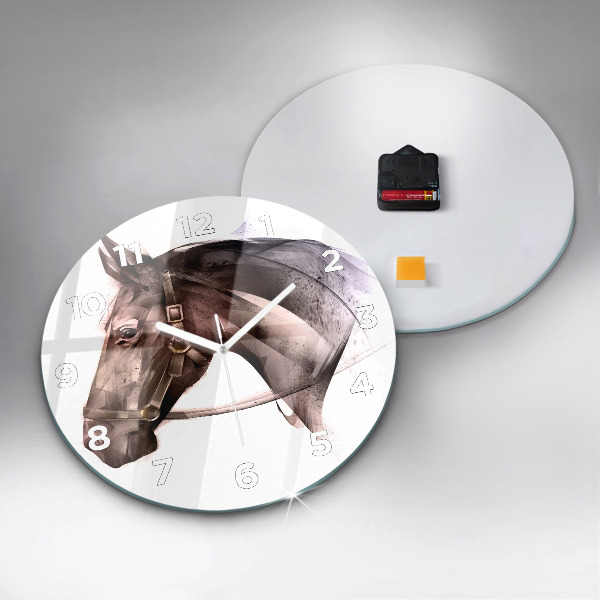 Round glass wall clock Painted Horse Profile