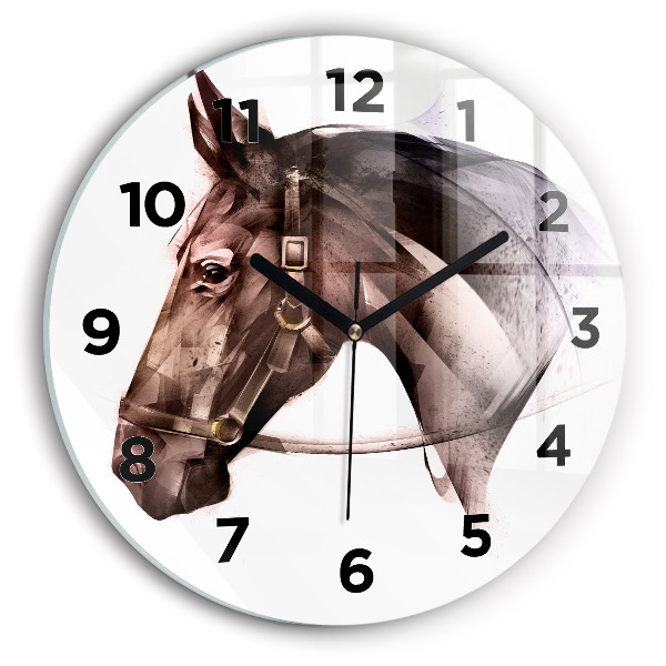 Round glass wall clock Painted Horse Profile