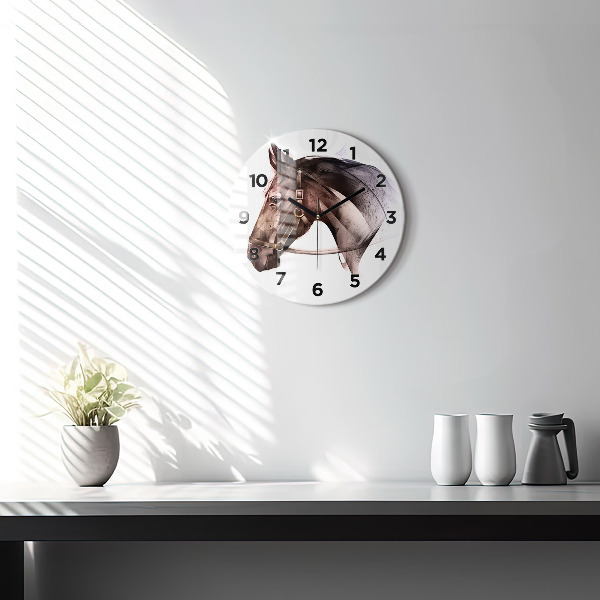 Round glass wall clock Painted Horse Profile