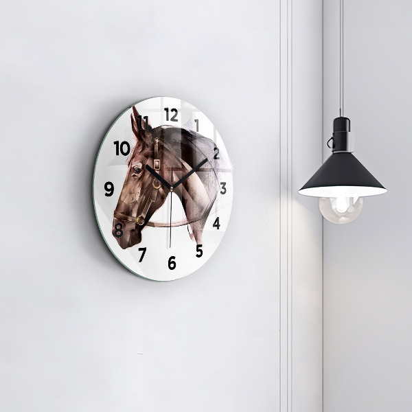 Round glass wall clock Painted Horse Profile