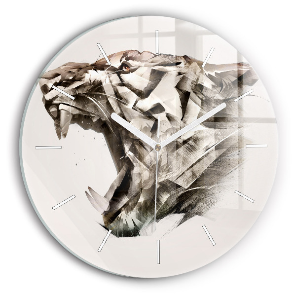 Round glass wall clock painted portrait of a tiger