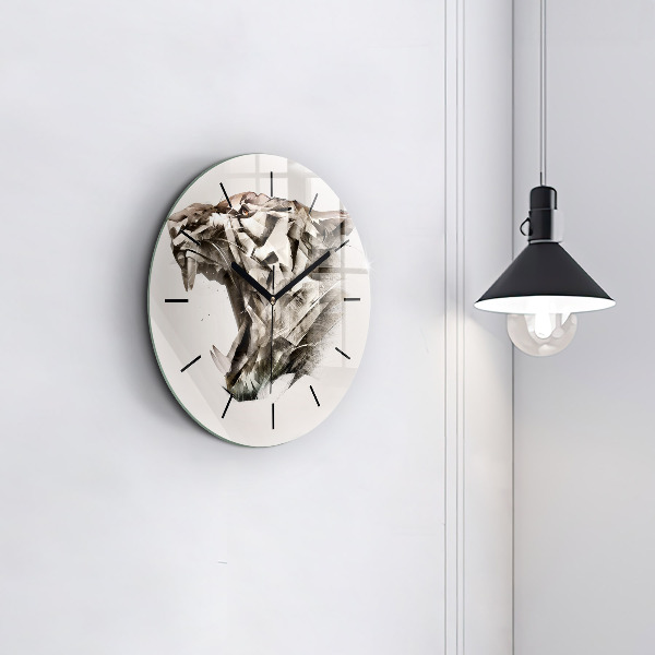 Round glass wall clock painted portrait of a tiger