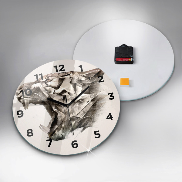 Round glass wall clock painted portrait of a tiger