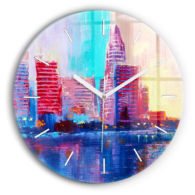 Round glass wall clock Skyscraper abstraction