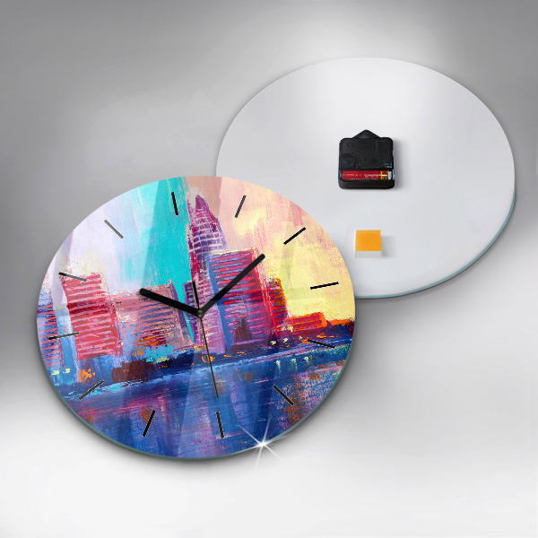 Round glass wall clock Skyscraper abstraction