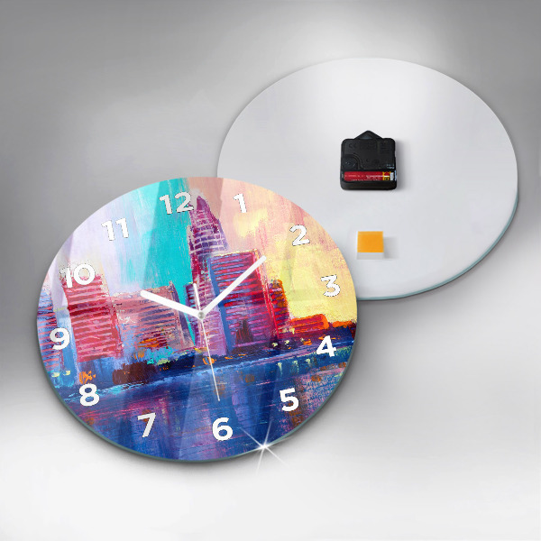 Round glass wall clock Skyscraper abstraction