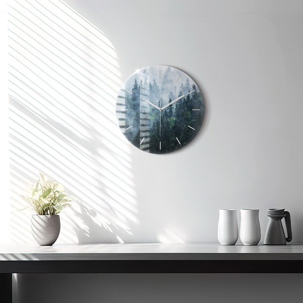 Round glass wall clock Misty Mountain Landscape