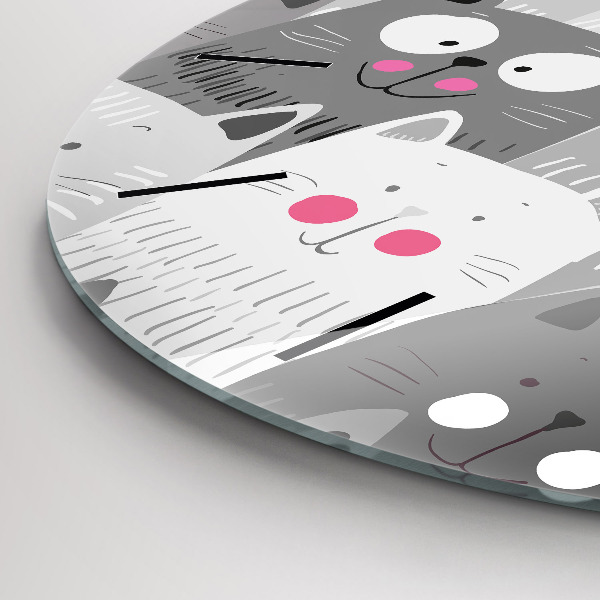 Round glass wall clock Pattern with cats
