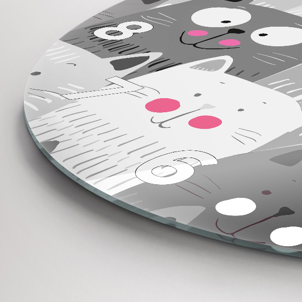Round glass wall clock Pattern with cats