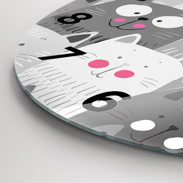 Round glass wall clock Pattern with cats