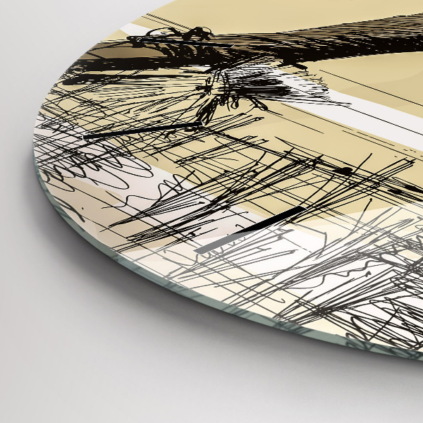 Round glass wall clock Woman picking rice