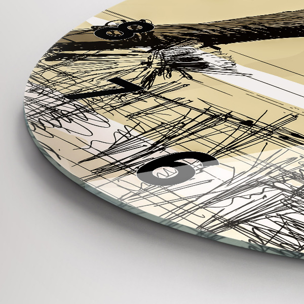 Round glass wall clock Woman picking rice