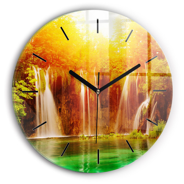 Round glass wall clock View of the waterfall