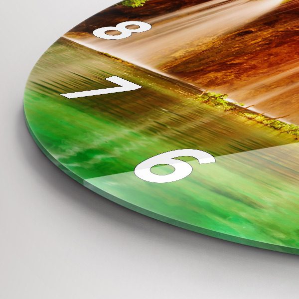 Round glass wall clock View of the waterfall