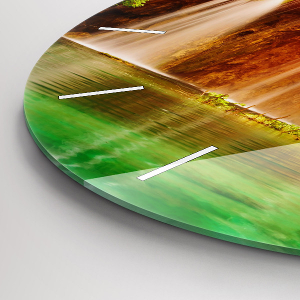 Round glass wall clock View of the waterfall