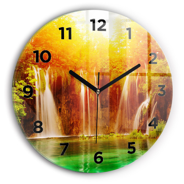 Round glass wall clock View of the waterfall
