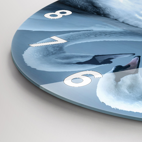 Round glass wall clock Swans in the heart