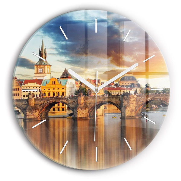 Round glass wall clock Panorama over the river