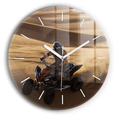 Round glass wall clock Quad in the desert