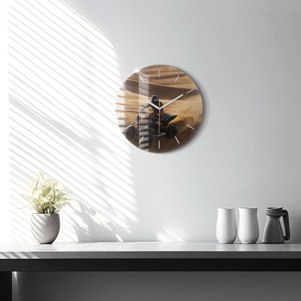Round glass wall clock Quad in the desert