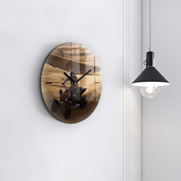 Round glass wall clock Quad in the desert