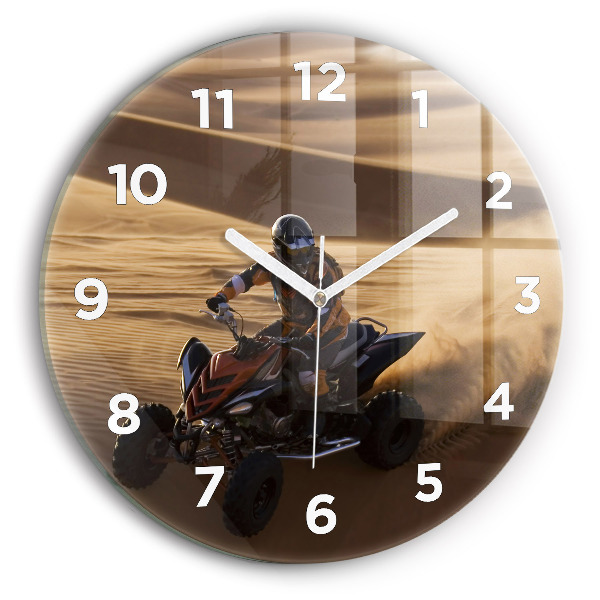 Round glass wall clock Quad in the desert