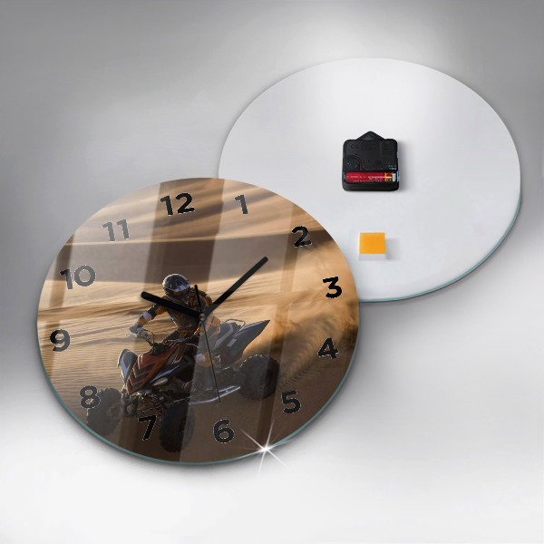 Round glass wall clock Quad in the desert