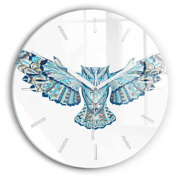 Round glass wall clock Owl in flight