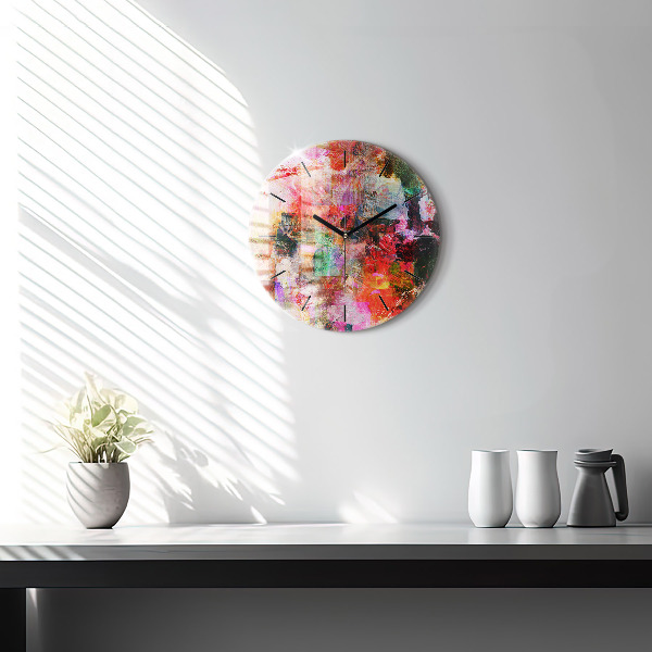 Round glass wall clock Abstract composition