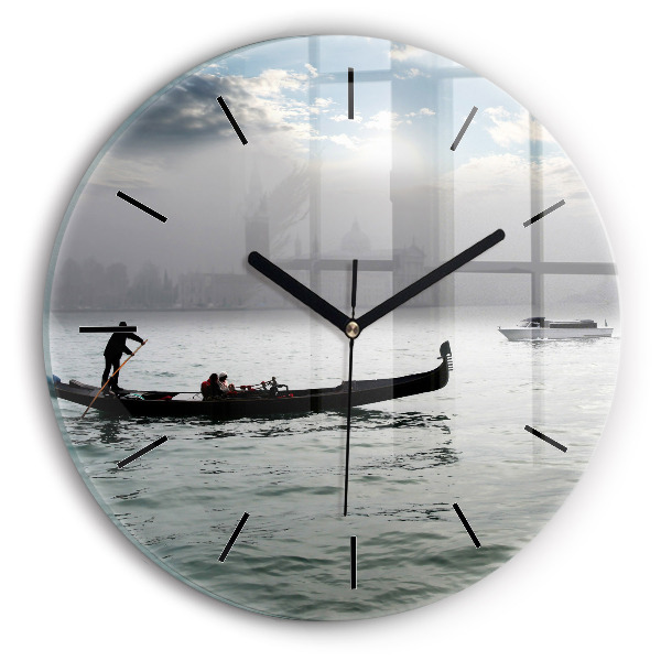 Round glass wall clock Gondola in Venice