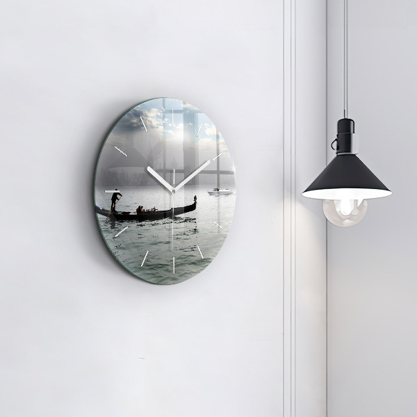 Round glass wall clock Gondola in Venice