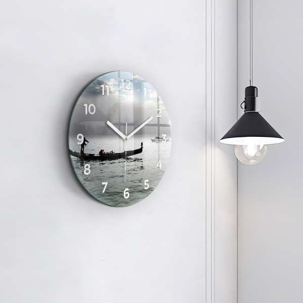 Round glass wall clock Gondola in Venice