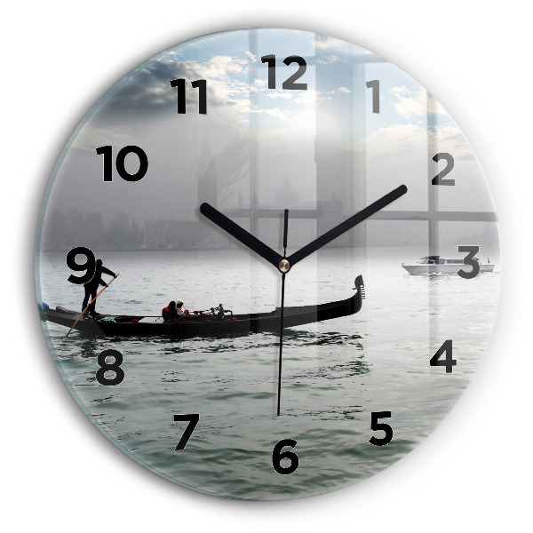 Round glass wall clock Gondola in Venice